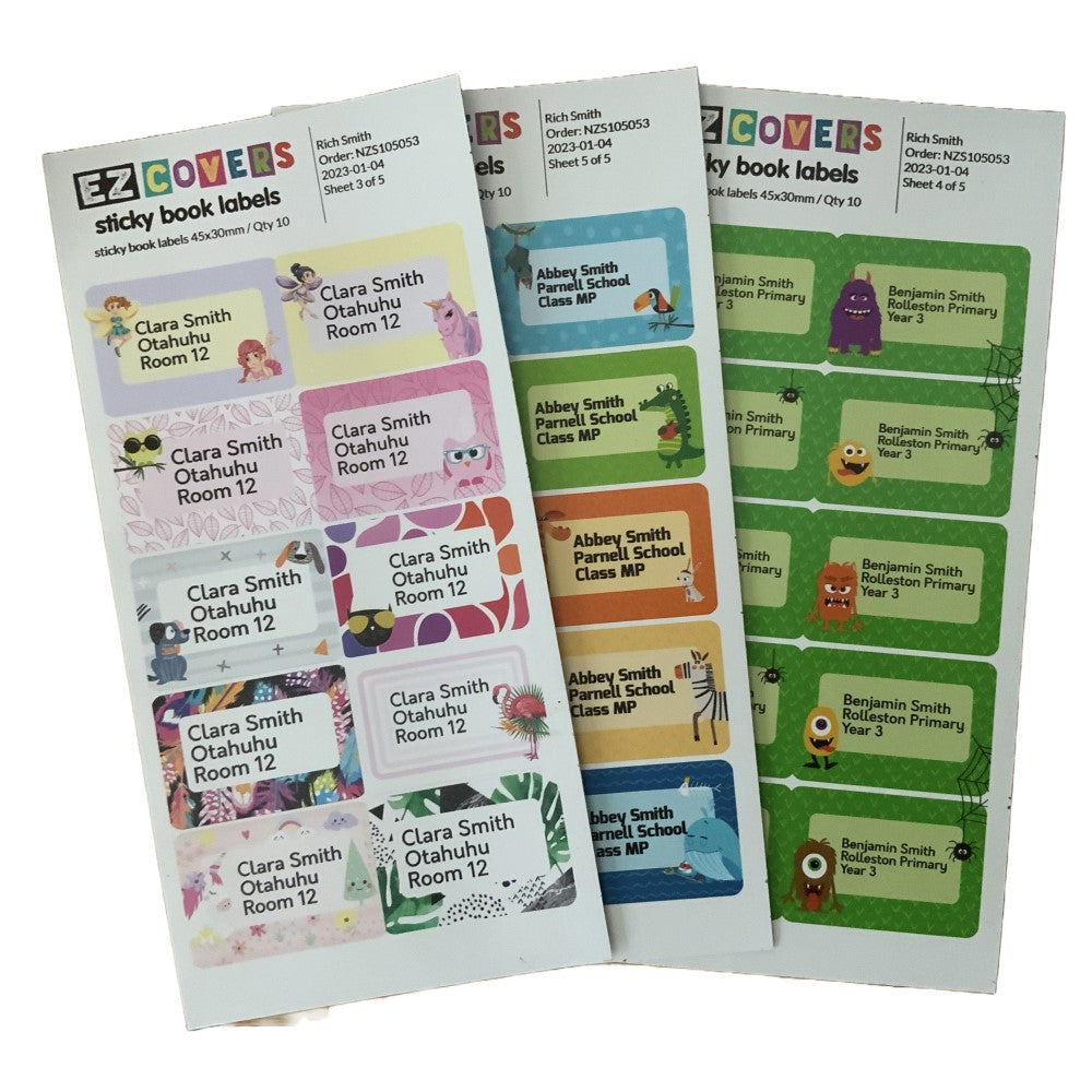 Personalised Book Labels | EZ Covers New Zealand